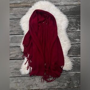 Red Burgundy Maroon Soft Knit Fringe Cardigan Sweater